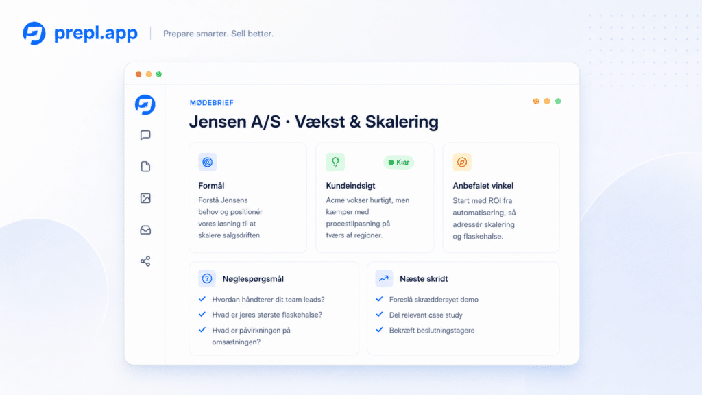 Klar til mødet på under et minut" om PREPL, mødeforberedelse til B2B-salg